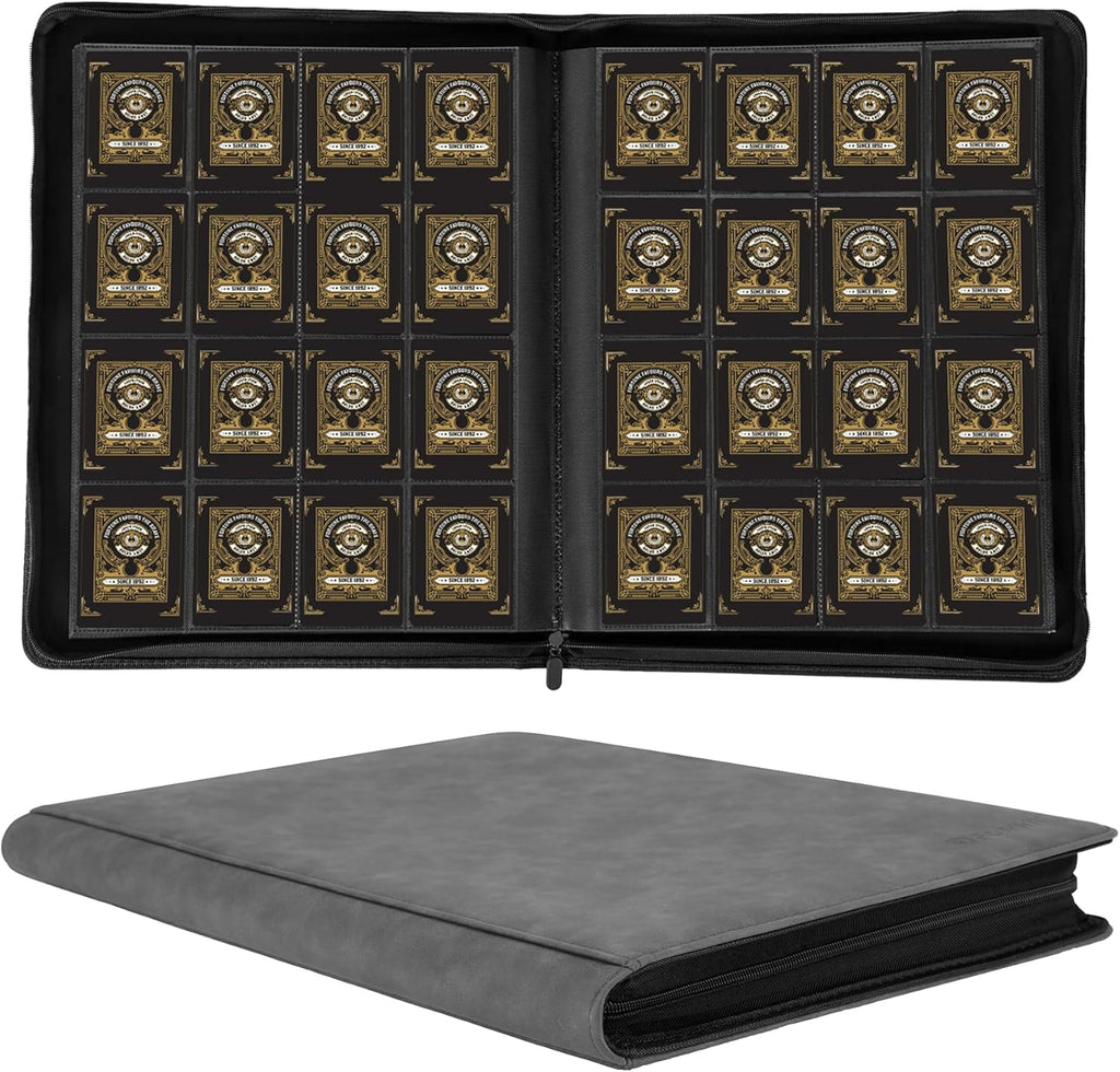 1000+ Pockets Trading Card Binder, 16 Pockets Trading Card Binder Ringless Side Loading Trading Card Album Folder for TCG,MTG,Sports Cards(Gray)