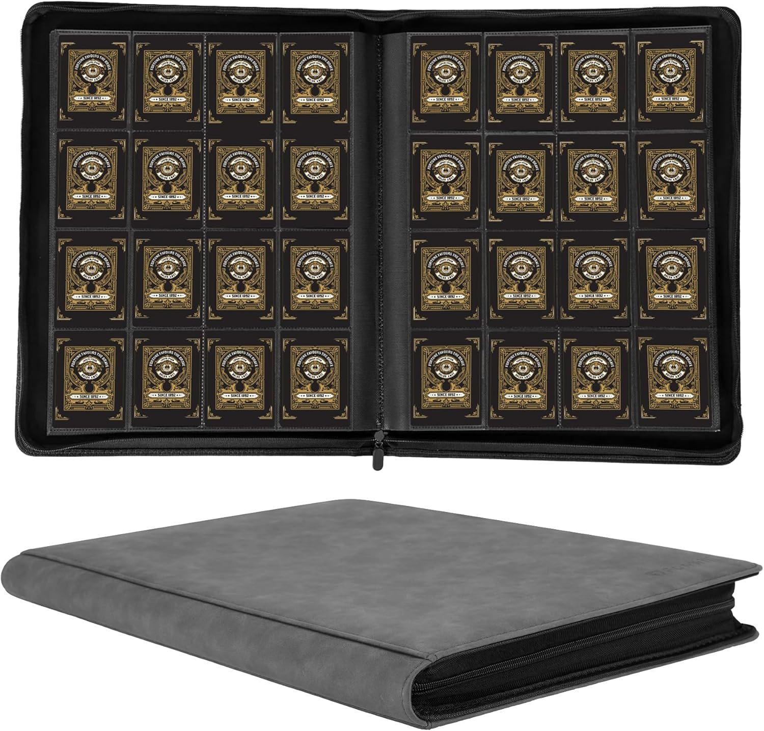 1000+ Pockets Trading Card Binder, 16 Pockets Trading Card Binder Ringless Side Loading Trading Card Album Folder for TCG,MTG,Sports Cards(Gray)