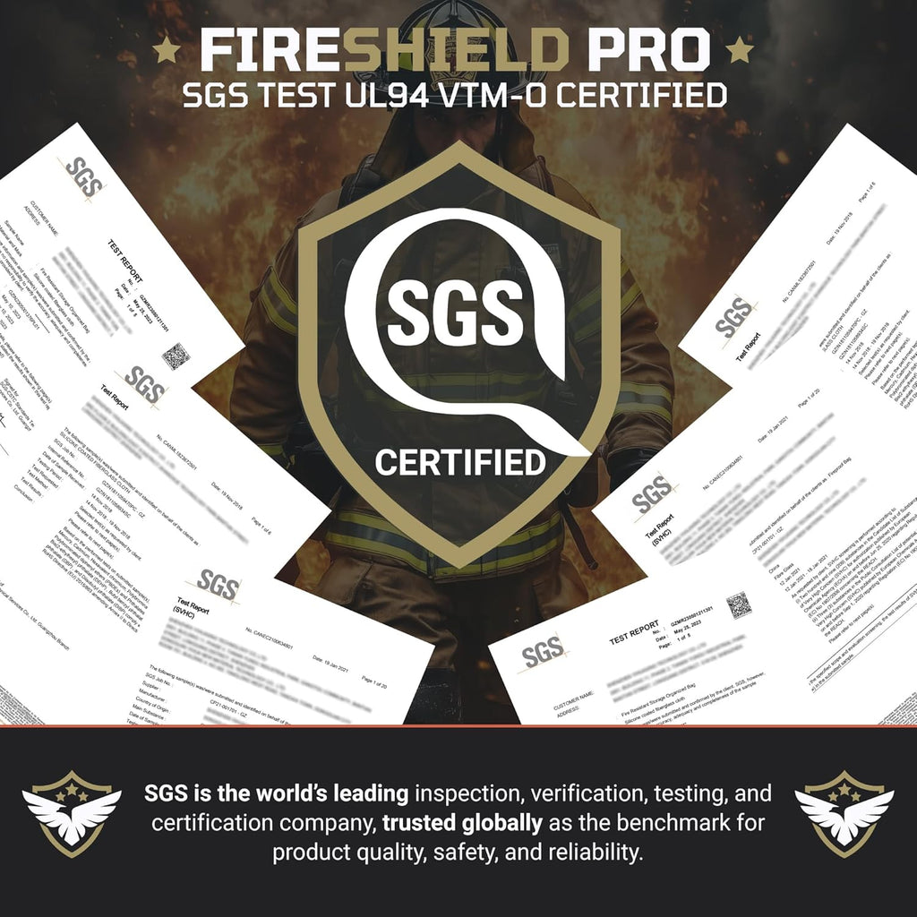 FIRESHIELD PRO 5200°F Fireproof Document Box with Lock – Fire Safe Organizer with Laptop, Tablet & Cards Pockets – Water Resistant, Multi-Pocket Storage for Travel, Home or Office – 15" x 11" x 4.1"