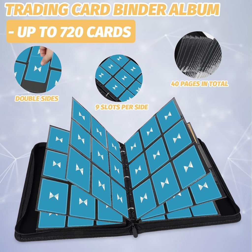 720 Card Binder, Premium Trading Card Binder, 9 Pocket Double Sided Pocket PU Card Collection Binder, Collector Card Album, Card Folder for MTG, TCG, Sports Cards, Game Cards (Red)