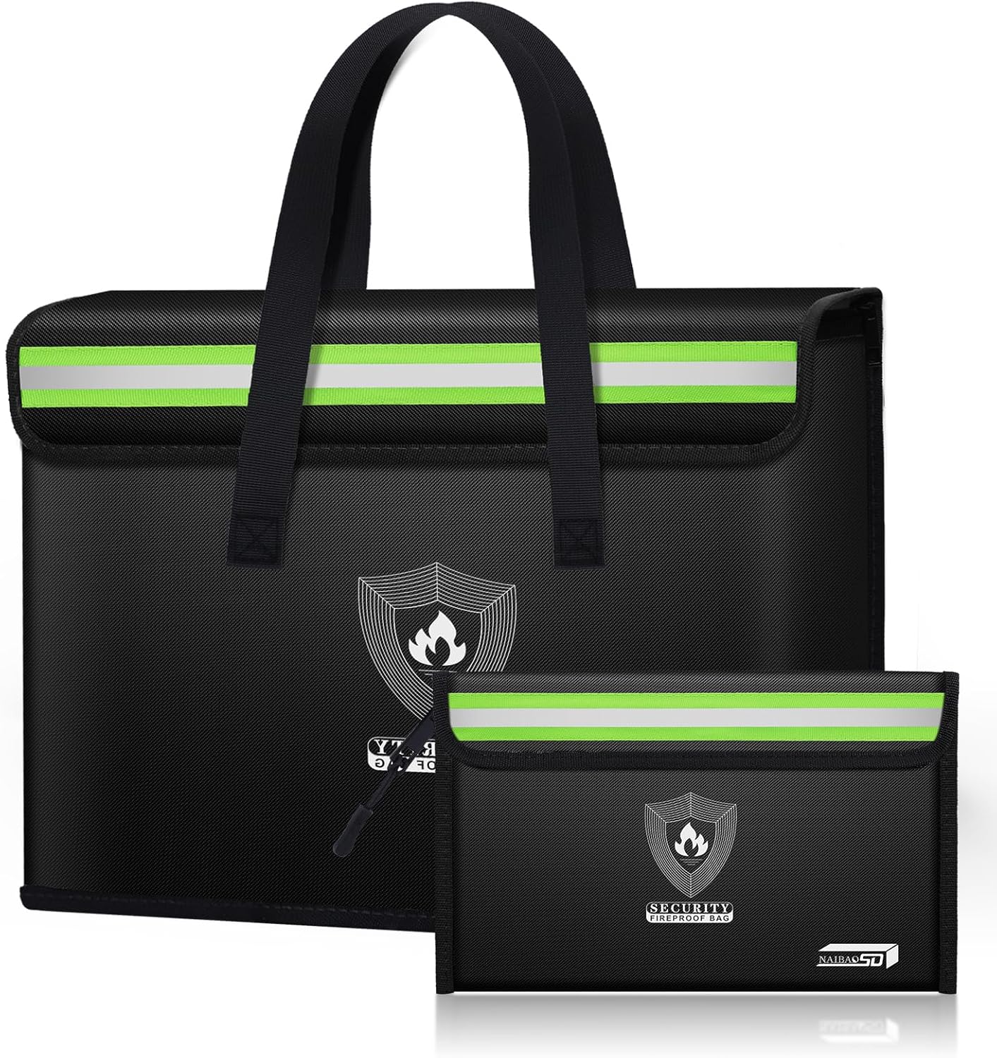 Fireproof Document & Money Bags, Large Fireproof Safe Bag Box (15.4 x 11.8x 5.2 inches) with Reflective Strip, Fireproof Document Box for Tablet,Valuables,Cash,Jewelry,Documents