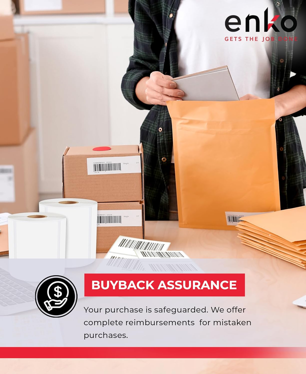 enKo 4" x 3" Labels for Zebra Desktop Printers (12 Rolls, 6000 Labels) - Blank White Direct Thermal Address Mailing Shipping Barcode FBA Stickers FNSKU Label for Zebra and Eltron (Perforated)