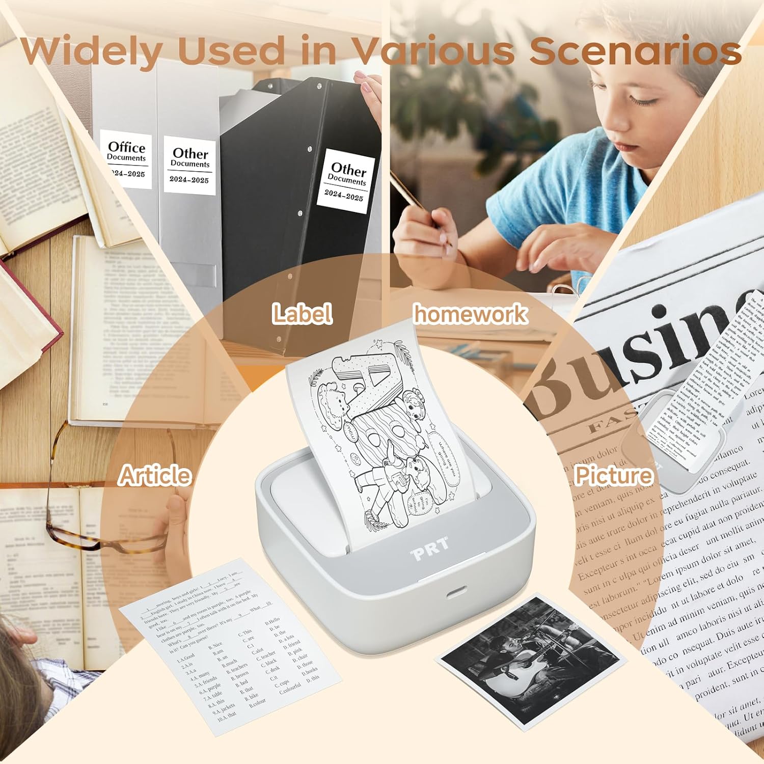 PRT Sticker Printer - S1 Mini Portable Thermal Printer, Bluetooth Sticker Maker Machine with 1 Roll Paper, Pocket Label Maker for Study Notes, Pictures, DIY, Label, Free App with Multiple Templates
