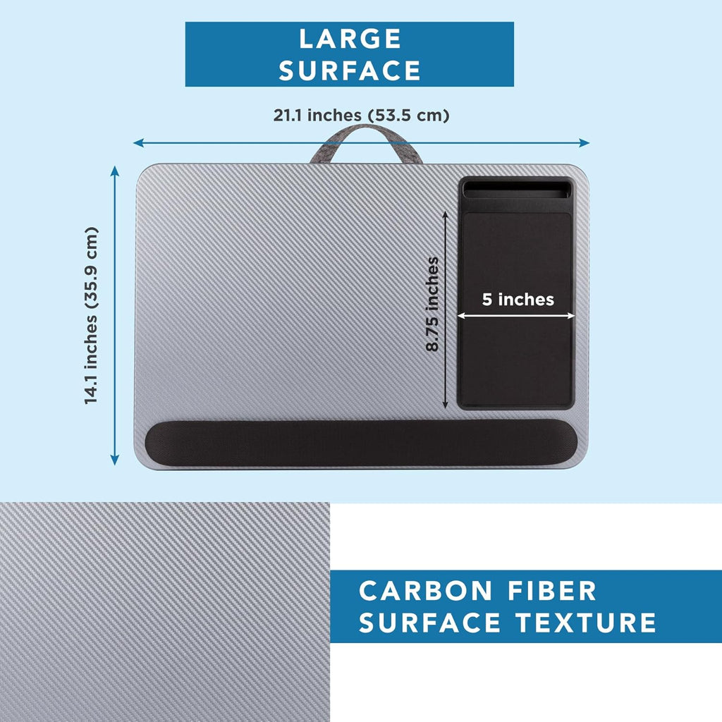 LAPGEAR Home Office Pro Lap Desk with Wrist Rest, Mouse Pad, and Phone Holder - Silver Carbon - Fits up to 15.6 Inch Laptops - Style No. 91615
