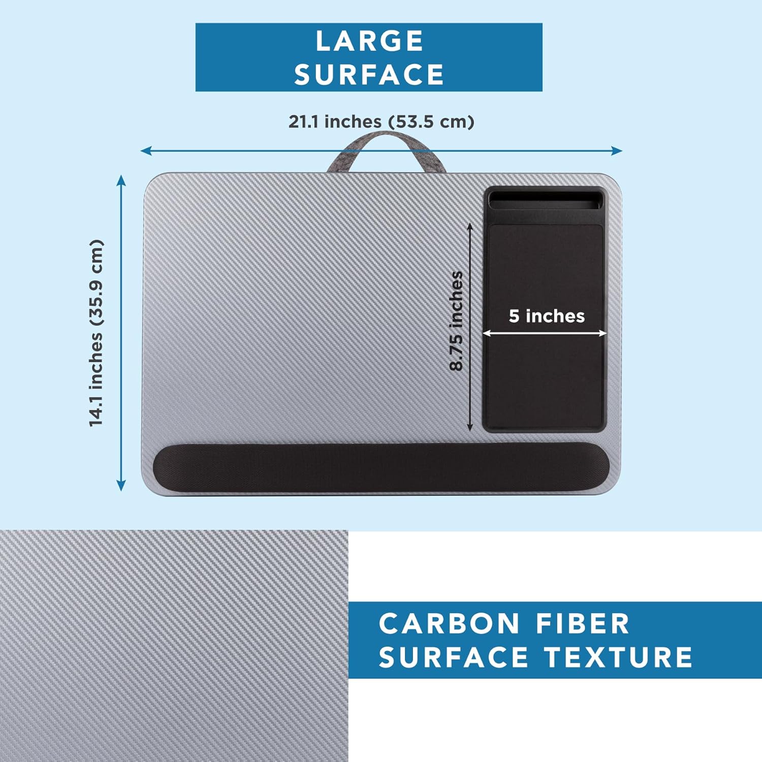 LAPGEAR Home Office Pro Lap Desk with Wrist Rest, Mouse Pad, and Phone Holder - Silver Carbon - Fits up to 15.6 Inch Laptops - Style No. 91615