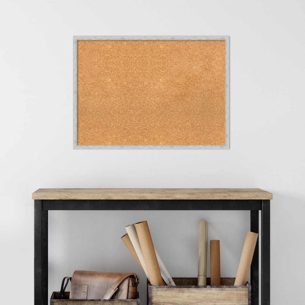Amanti Art Natural Cork Board for Wall, 21x29 Vision Board with Silver Wood Frame, Medium Corkboard Office Decor for Home Organization, Modern Contemporary Corkboard Pinboard to display items for home