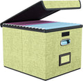 Huolewa Decorative File Organizer Storage Box with Lid, Linen Hanging Filing & Storage Box with Plastic Slide for Office/Decor/Home, Universal Hanging Filing Organization Box for Letter/Legal Folder