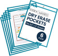 Essex Wares - 6 Pack, Teal, Durable Water-Resistant Dry Erase Pocket Document Protectors, 10" Wide x 13.5" Tall - Dry Erase Clear Plastic Sleeves - Reusable & Easy Erase Plastic Invoice Holders