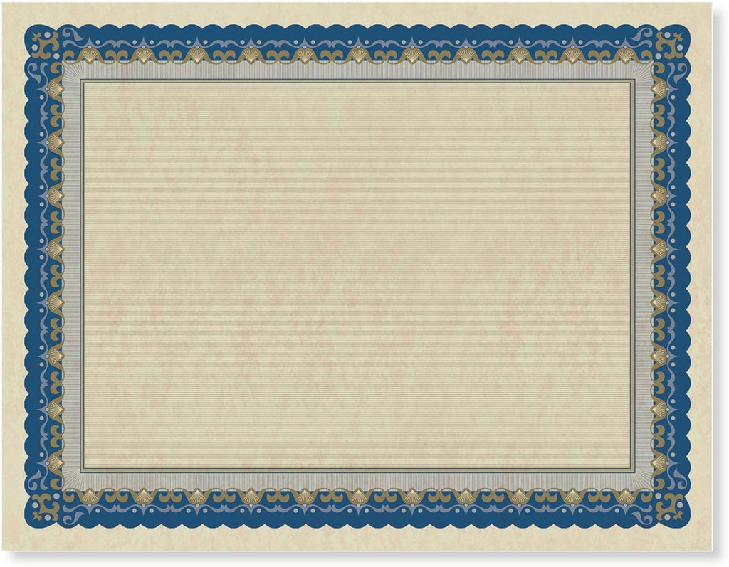 PaperDirect Pageantry Standard Certificate Paper, Blue and Gold Border, 8.5 x 11 Inch, 28lb Parchment Certificates and Awards Paper, 100 Count, for School, Work, Diplomas & Award Certificates