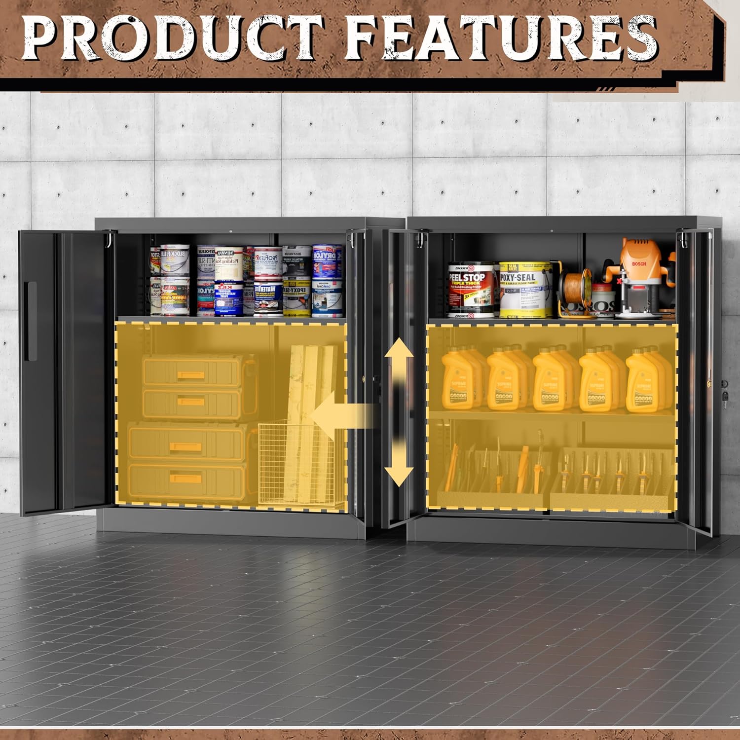 SUNCROWN Metal Storage Cabinets, 36”Locking Cabinet with Doors and Adjustable Shelves, Steel Utility Tool Garage Cabinets for Home, Office, Kitchen,Warehouse, Black