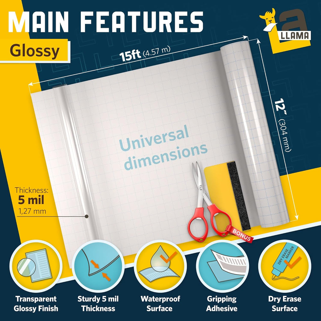 Self Adhesive Laminating Roll 12” x 15ft - 5 MIL Multipurpose Clear Laminate Vinyl Roll for Stickers