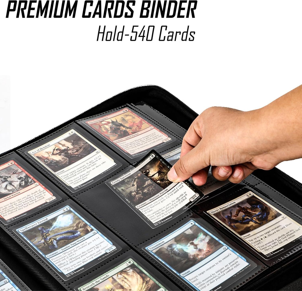 Trading Card Binder - Zipper Binder, Album Hold Up to 540 Game Cards for TCG, MTG, YGO & More