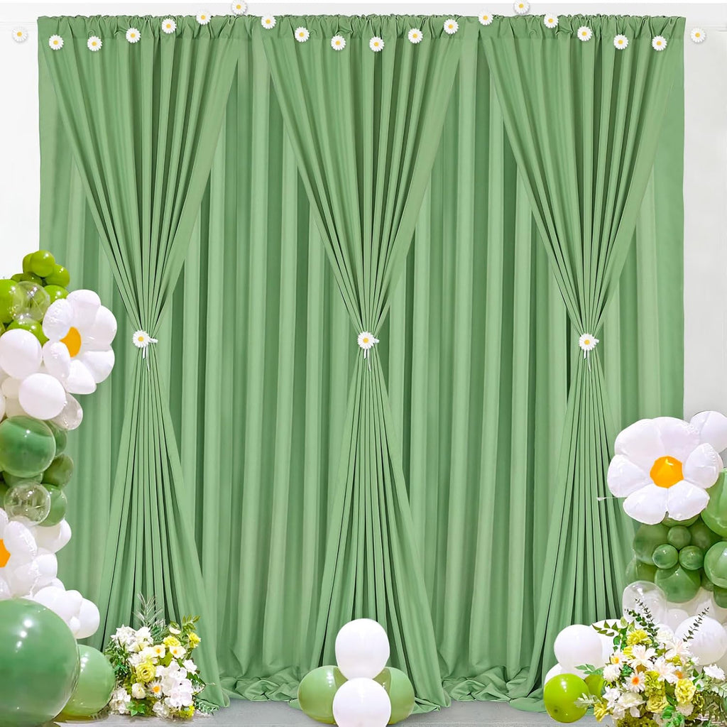 Sage Green Parties Backdrop Curtains: 30x10ft Polyester Photo Backdrop Drapes Fabric - Wedding Ceremony Party Home Window Decorations