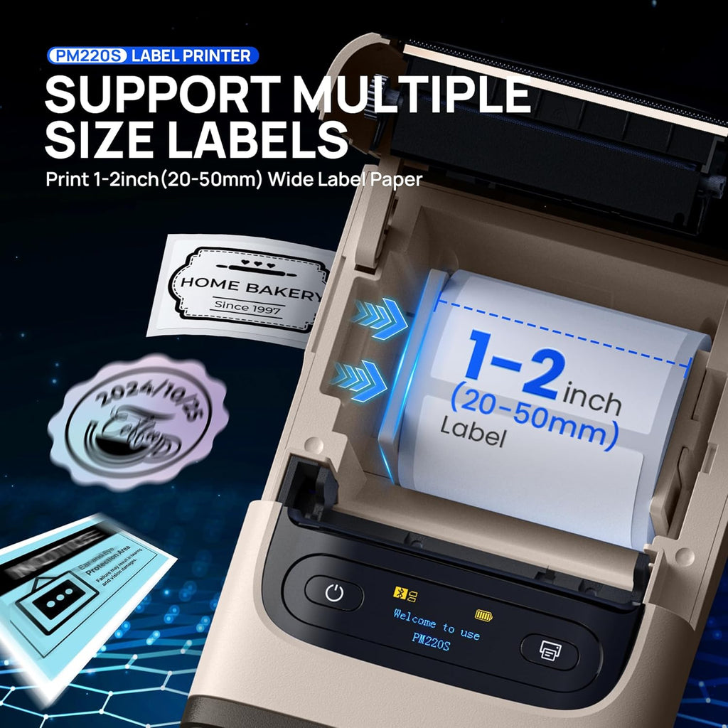 PM220S Label Maker Machine with Tape, 2 Inch Bluetooth Portable Thermal Label Printer for Small Business, Beige
