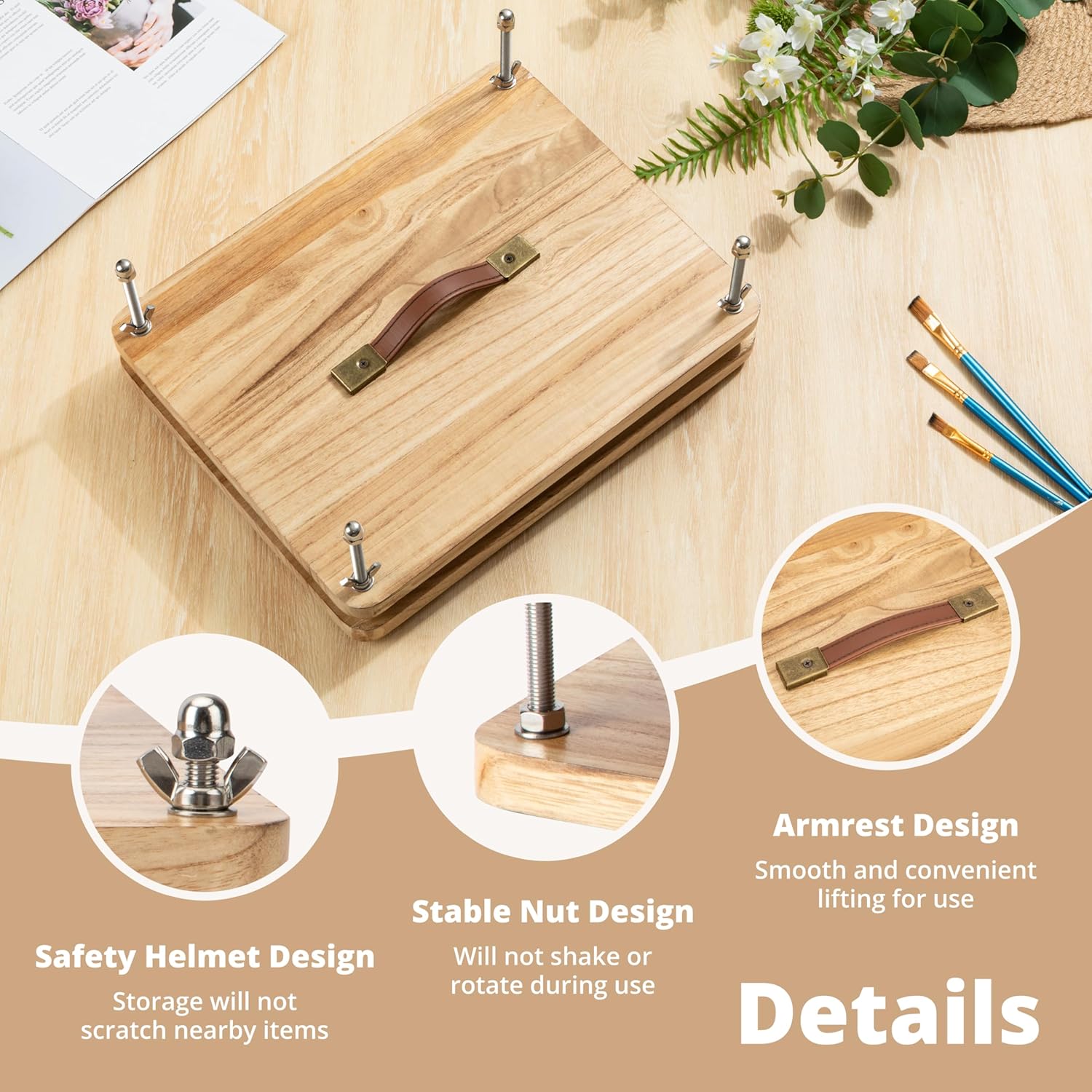 Wooden Book Press - 14.7x11.4 Large Craft Press with Comfort Grip Handle & Non-Slip Round Foot Pads, Ideal for Bookbinding, Scrapbooking, and DIY Projects