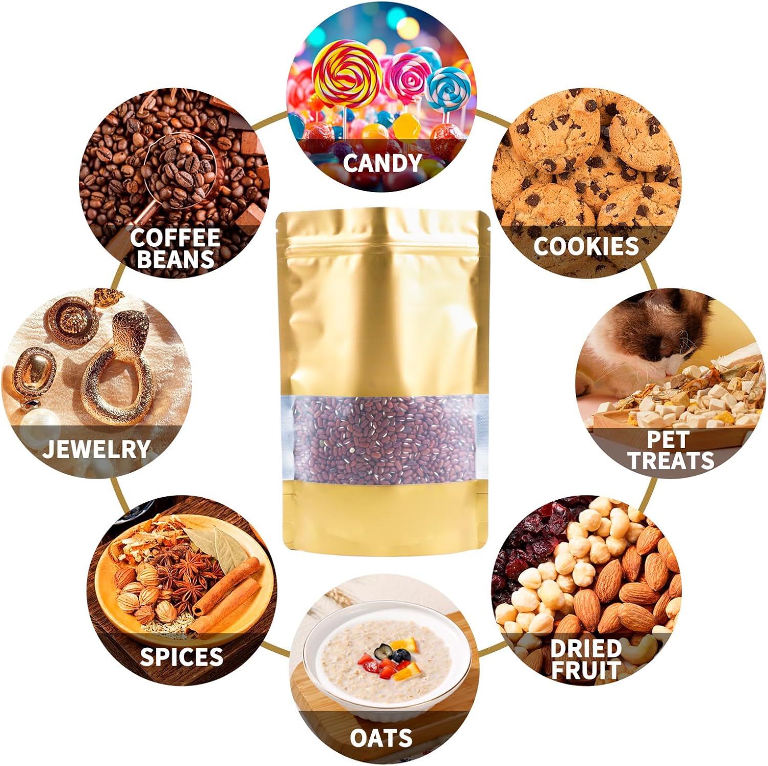 100 Pack Smell Proof Bags, Resealable Gold Mylar Bags with Matte Window, Foil Pouch Stand Up Sealable Bags for Packaging, 3.93 × 5.9 Inch