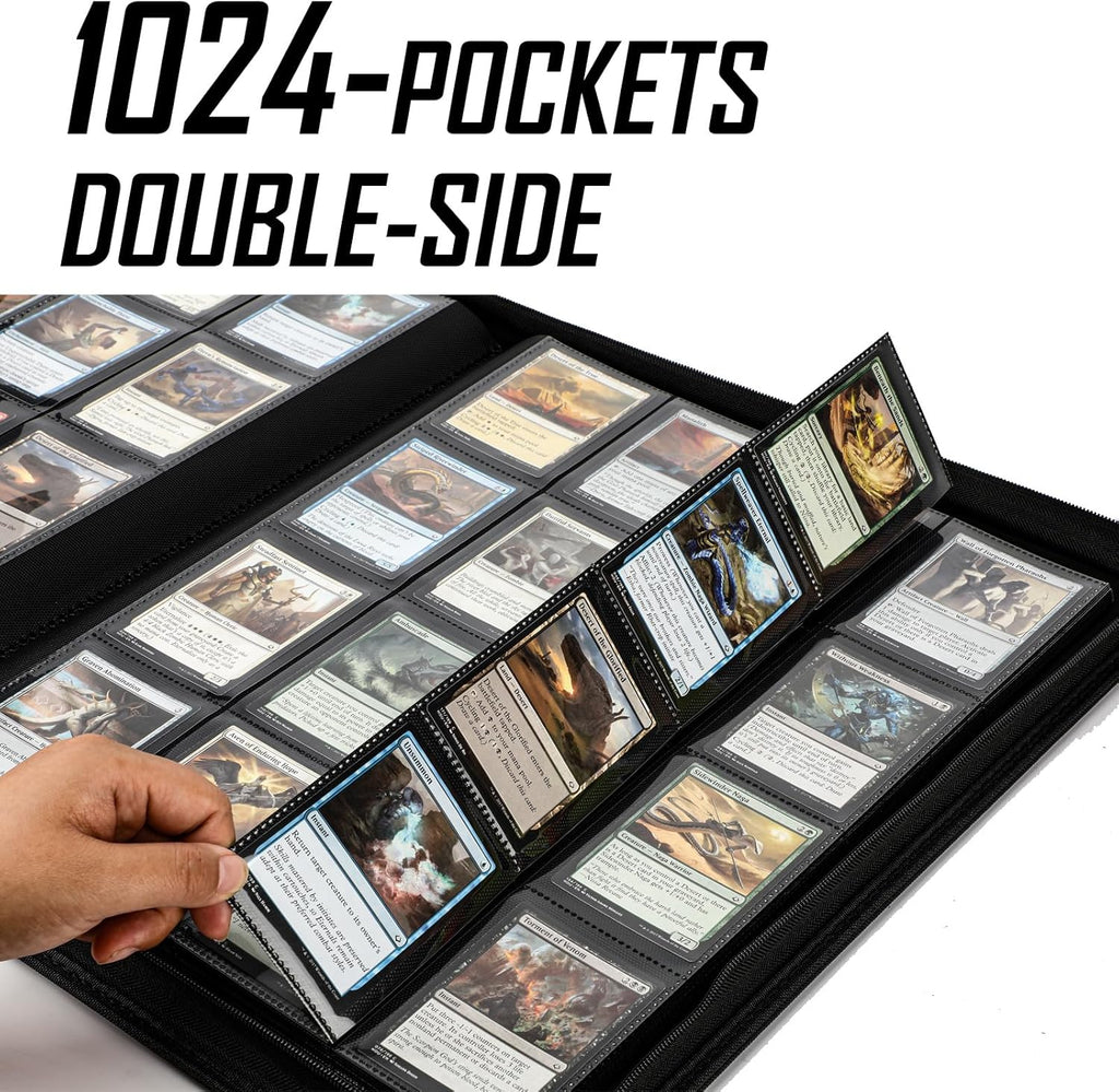 Premium-SV 1024 Pockets Card Binder,Label Design,16 Pocket Trading Card Zipper Binder, Ringless Side Loading Trading Card Album, Folder for TCG,MTG,Sports other Cards -Red