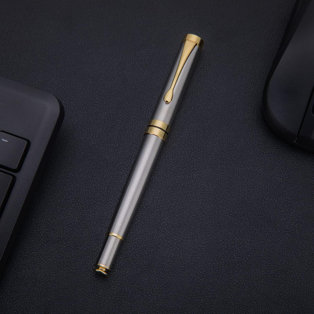 BEILUNER Ballpoint Pens, Stunning Silver Chrome Metal Pen with Golden Trim, Best Ball Pen Gift Set for Men & Women, Professional, Executive, Office, Nice Pens-Gift Box with 0.5mm Extra Black Refill