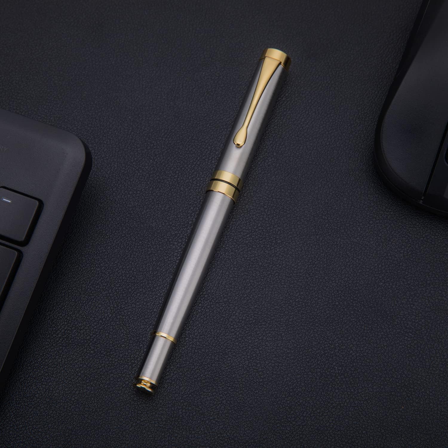 BEILUNER Ballpoint Pens, Stunning Silver Chrome Metal Pen with Golden Trim, Best Ball Pen Gift Set for Men & Women, Professional, Executive, Office, Nice Pens-Gift Box with 0.5mm Extra Black Refill