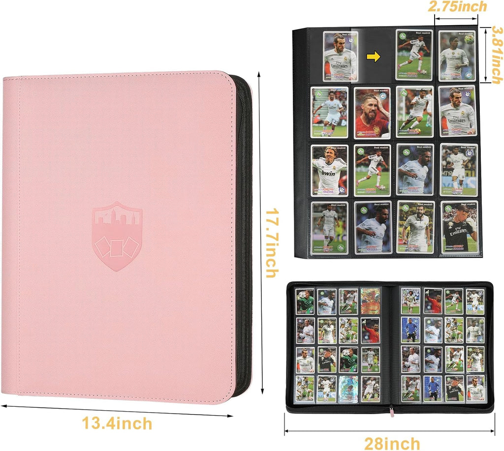 Trading Card Binder 16 Pocket, GERMUN PU Cover Card Binder for 1000+ Cards, Premium Trading Card Holder Folders, Double Sided Pocket Card Album for MTG, TCG (Pink)