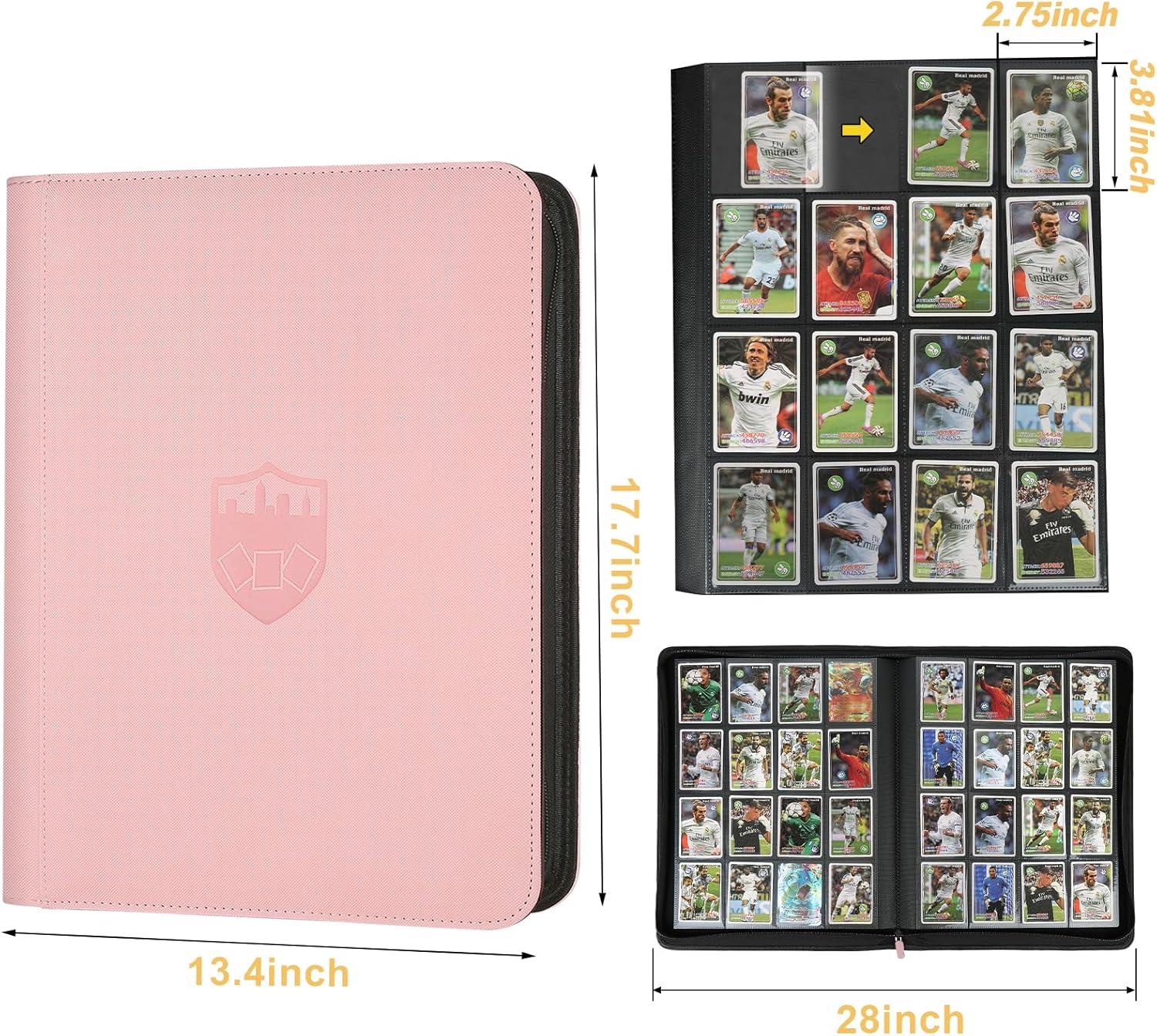 Trading Card Binder 16 Pocket, GERMUN PU Cover Card Binder for 1000+ Cards, Premium Trading Card Holder Folders, Double Sided Pocket Card Album for MTG, TCG (Pink)