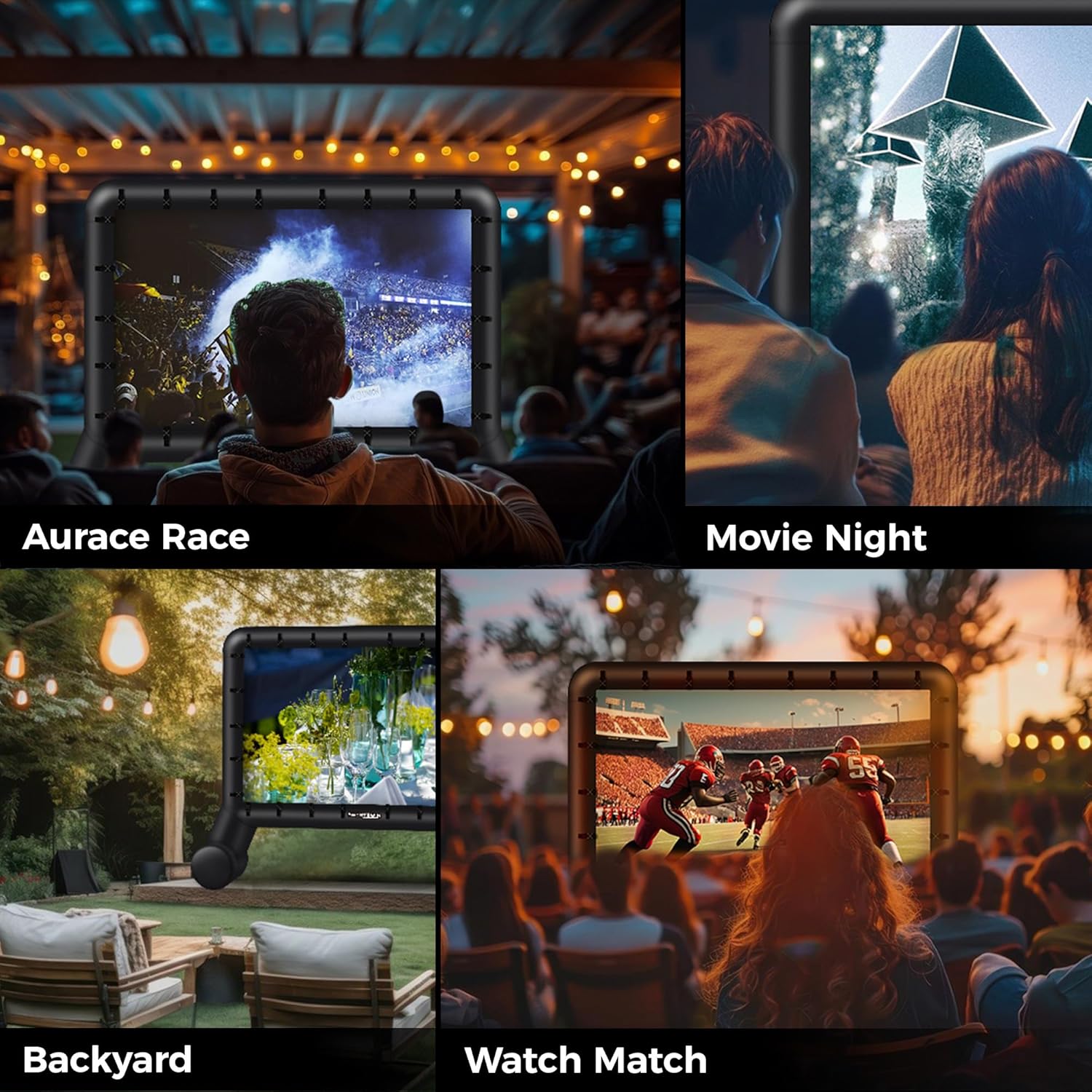 16FT Inflatable Outdoor Movie Screen, Blow up Projector Screen Outdoor with Air Blower, Movie Screens for Backyard with one Piece Design, Front & Rear Projection, Easy Set up