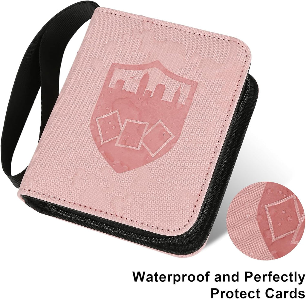 Mini Card Binder 1 Pocket, 80 Pockets Trading Card Binder, Premium Small 2 Pocket Trading Card Collection Album Folder with 40 Sleeves Double Sided - Gifts for Kids (Pink)