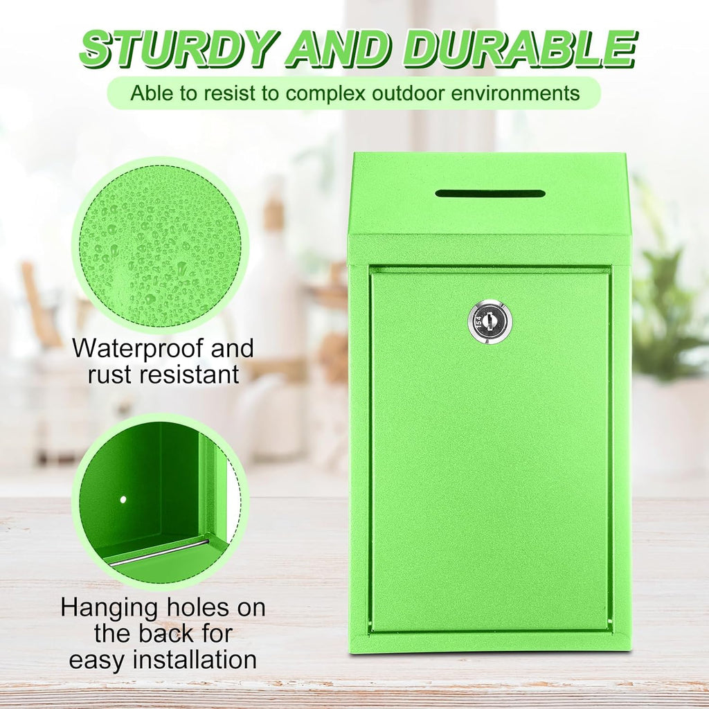 Metal Donation Cash Box Collection Safe Suggestion Box with Lock Wall Mounted Mailbox Delivery Ballot Container for Home Office Outdoor Door
