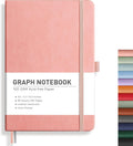 RETTACY Graph Grid Paper Notebook, 192 Pages, A5 Medium Size (5.7'' x 8.3''), 5 Squares per Inch, Leather Hardcover, 100 GSM Thick Paper, for School, Students, Math, Engineering (Pink)