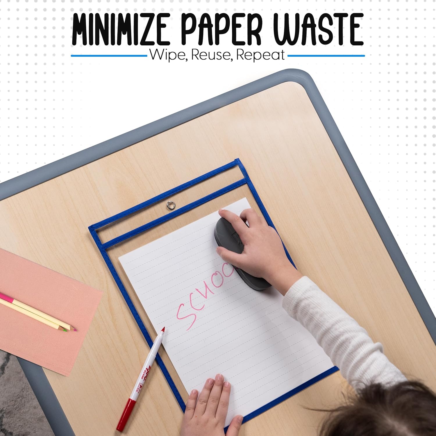 Essex Wares - 6 Pack, Blue, Dry Erase Pocket Document Protectors, 10" Wide x 13.5" Tall - Dry Erase Clear Plastic Sleeves - Reusable & Easy Erase Plastic Invoice Holders, Water-Resistant & Durable