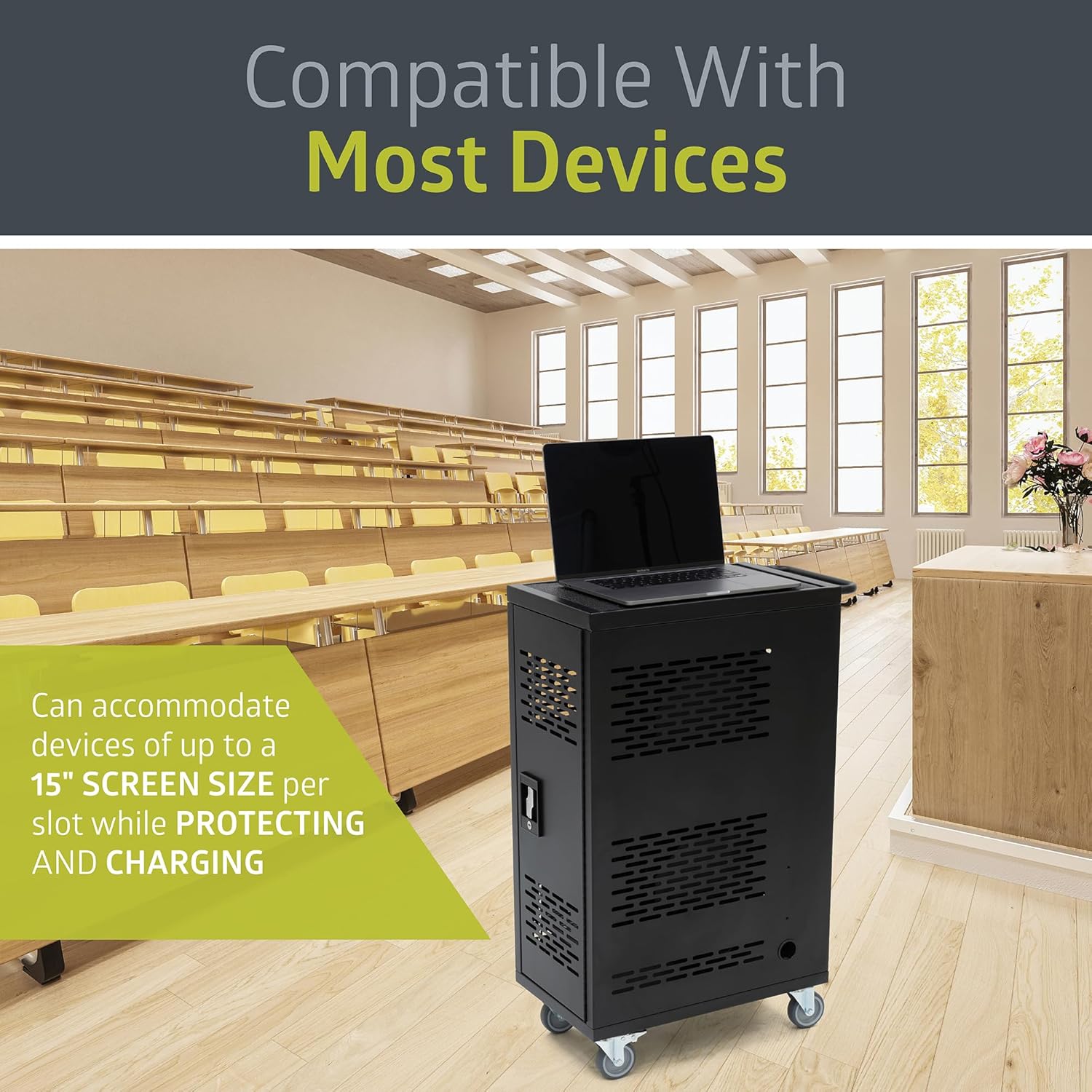 Pearington 16MINI-01KD 16-Device Classroom and Office Mobile Charging Storage Cart for Ipads, Chromebooks and Laptops, 34" x 20" Size