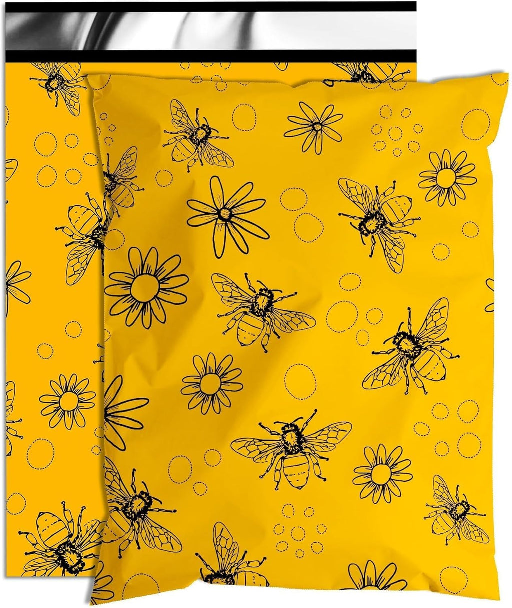 Bees Poly Mailer 6x9 Inch 100 Pcs, Waterproof Shipping Bags for Clothing, Tear-Resistant Mailier Bags, Strong Mailing Bags with Self-Seal