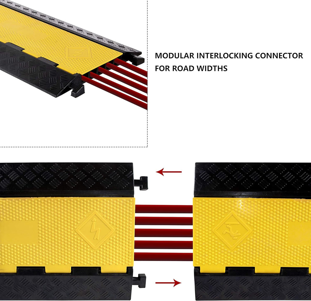 1 Pack Rubber Cable Ramp Hose Cable Protector Ramp 5 Channel 22000Lbs Load Capacity Traffic Speed Bump Wires Power Lines Extension Cord Cover for Indoor Outdoor