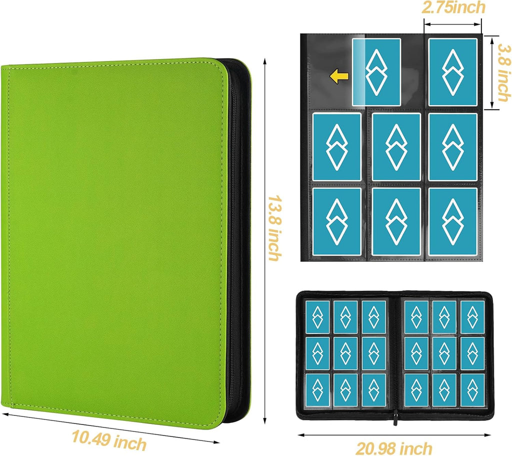 Trading Card Binder 9 Pocket, GERMUN PU Cover Card Binder for 360 Cards, Premium Trading Card Holder Folders, Double Sided Pocket Card Album for MTG, TCG (Grass Green)