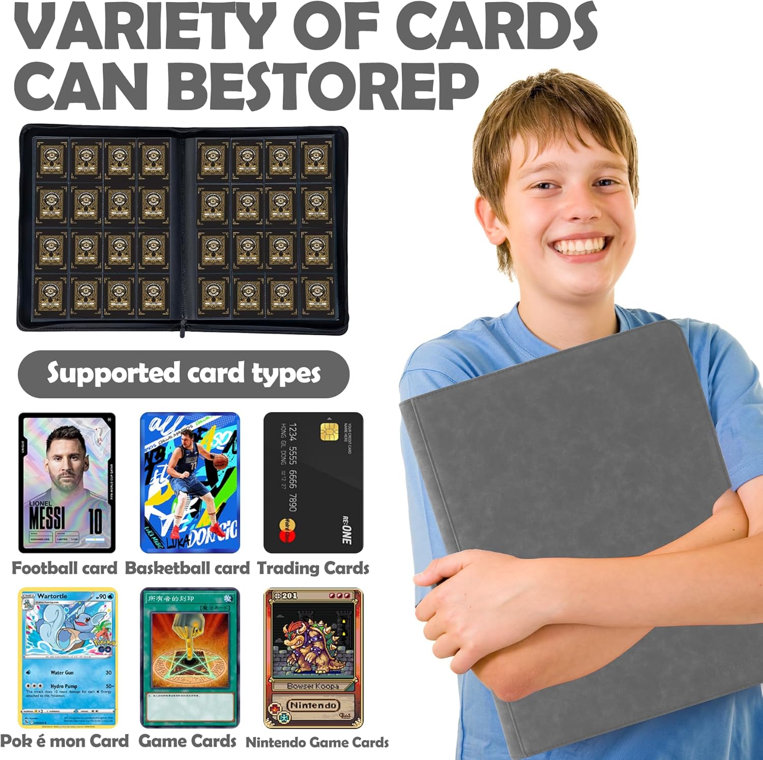 1000+ Pockets Trading Card Binder, 16 Pockets Trading Card Binder Ringless Side Loading Trading Card Album Folder for TCG,MTG,Sports Cards(Gray)