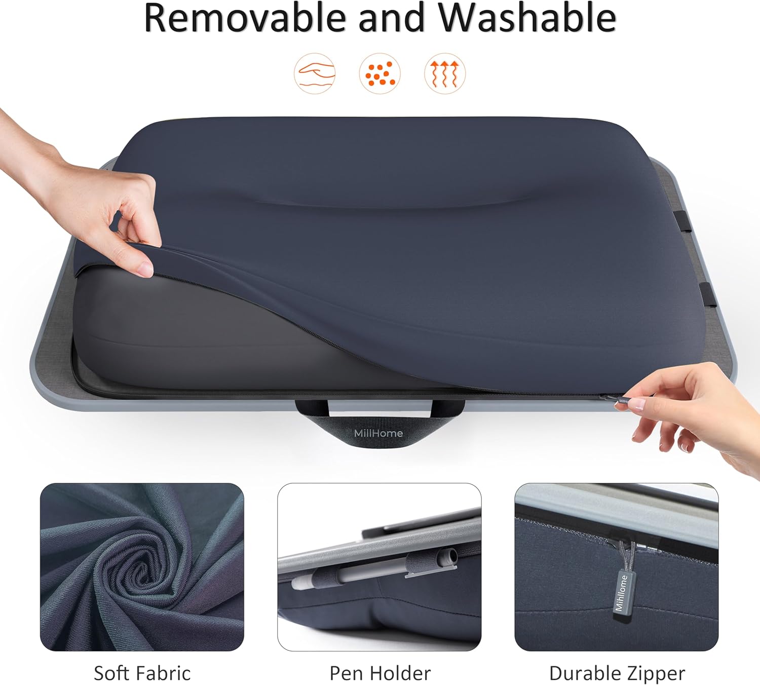 Lap Desk, Lap Desk with Cushion, Fits up to 17 inch Laptop, Pillow Designed, Portable Laptop Stand with Tray, Pad & Phone Holder, Home Office for Bed/Couch/Car/Reading/Writing, MillHome (Gray)