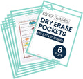 Essex Wares - 6 Pack, Seafoam, Durable Water-Resistant Dry Erase Pocket Document Protectors, 10" Wide x 13.5" Tall - Dry Erase Clear Plastic Sleeves - Reusable & Easy Erase Plastic Invoice Holders