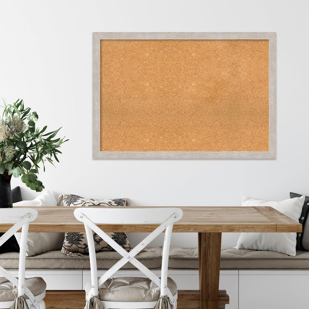 Amanti Art Natural Cork Board for Wall, 27x39 Vision Board with Silver Wood Frame, Large Corkboard Office Decor for Home Organization, Casual Corkboard Pinboard to display items for home organization