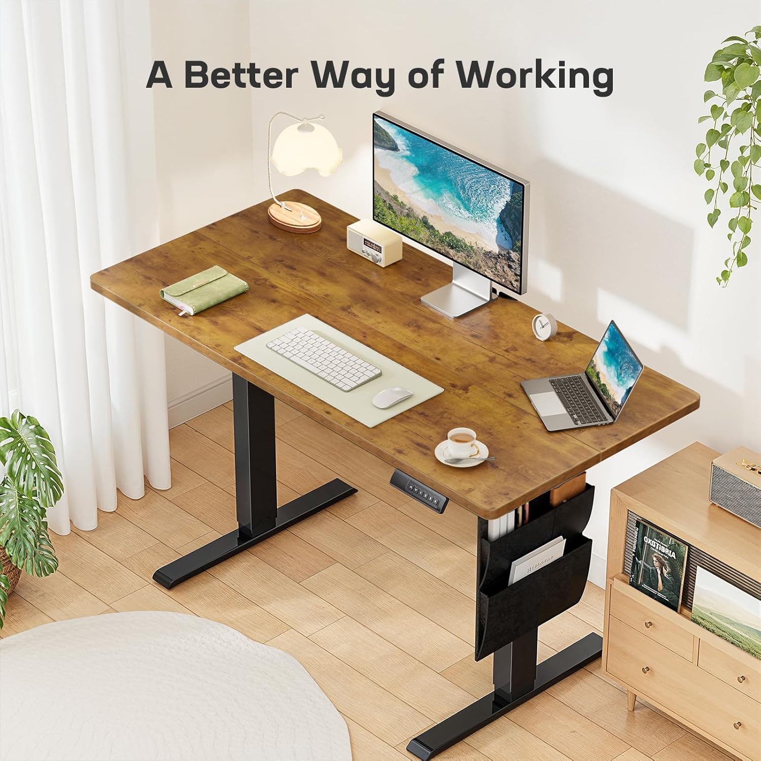 Marsail Standing Desk 55"x24" Adjustable Height Electric Standing Desk with Storage Bag for Study Writing Work 4 Memory Preset with Headphone Hook