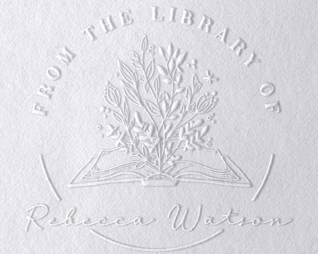 Book Embosser Personalized from The Library of | Ex Libris | Floral Stamper | Custom Library Stamps | Monogram Self-Inking Wood Handle (Floral 3)