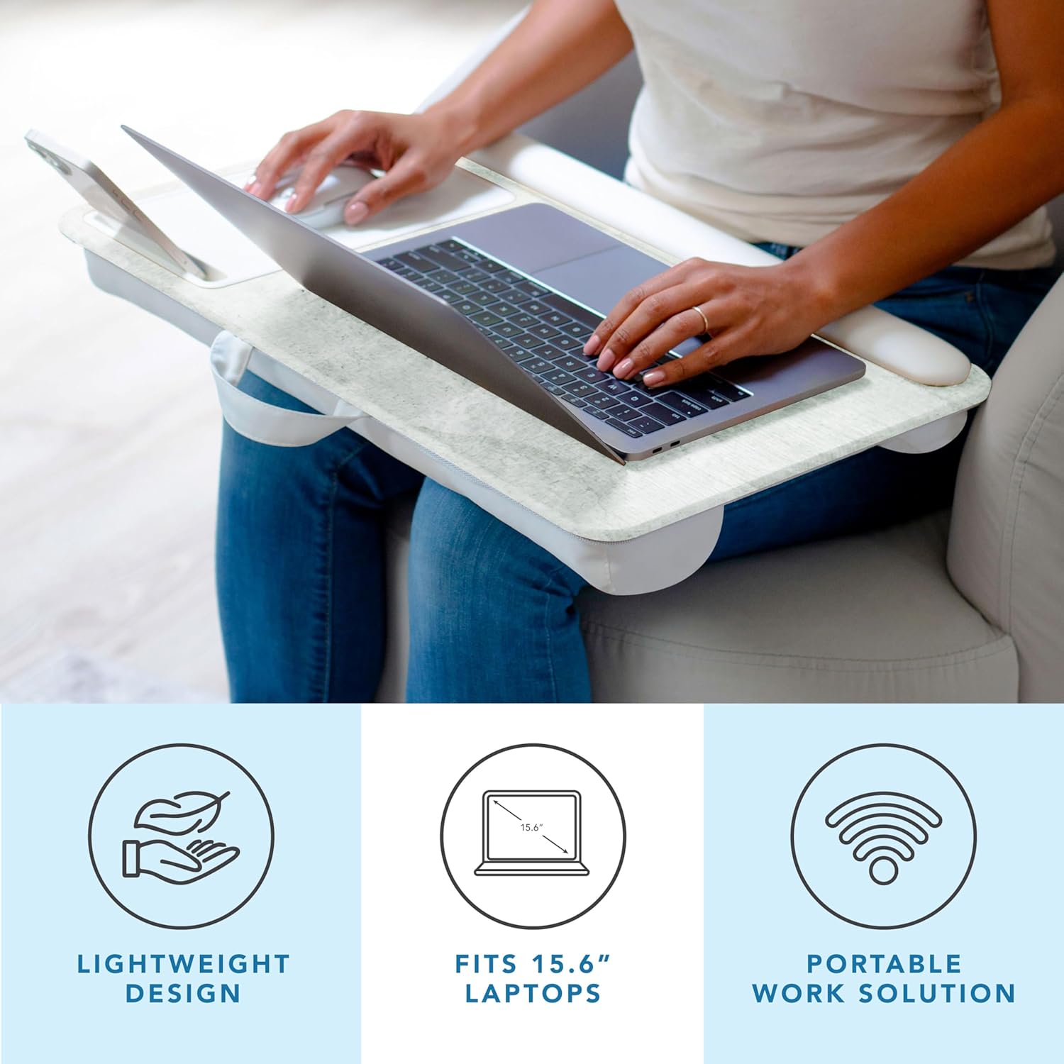 LAPGEAR Home Office Pro Lap Desk with Wrist Rest, Mouse Pad, and Phone Holder - Taj Mahal Marble - Fits up to 15.6 Inch Laptops - Style No. 91601
