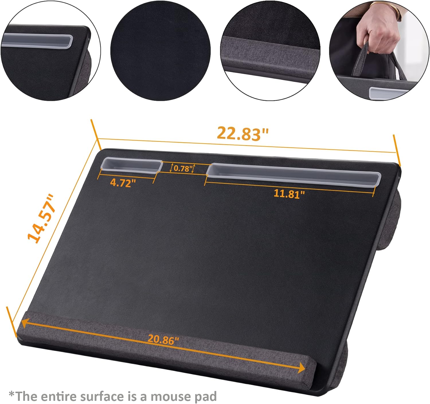 Extra Large Lap Laptop Desk - Full PU Material Mouse Pad Gaming Tray - Portable LapDesk with Phone Holder & Wrist Rest for Notebook, MacBook, Tablet, Bed, Sofa(Black, Fit Up 17.3-in Laptops)