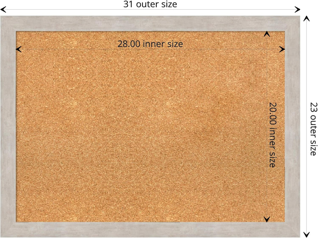 Amanti Art Natural Cork Board for Wall, 23x31 Vision Board with Silver Wood Frame, Medium Corkboard Office Decor for Home Organization, Casual Corkboard Pinboard to display items for home organization