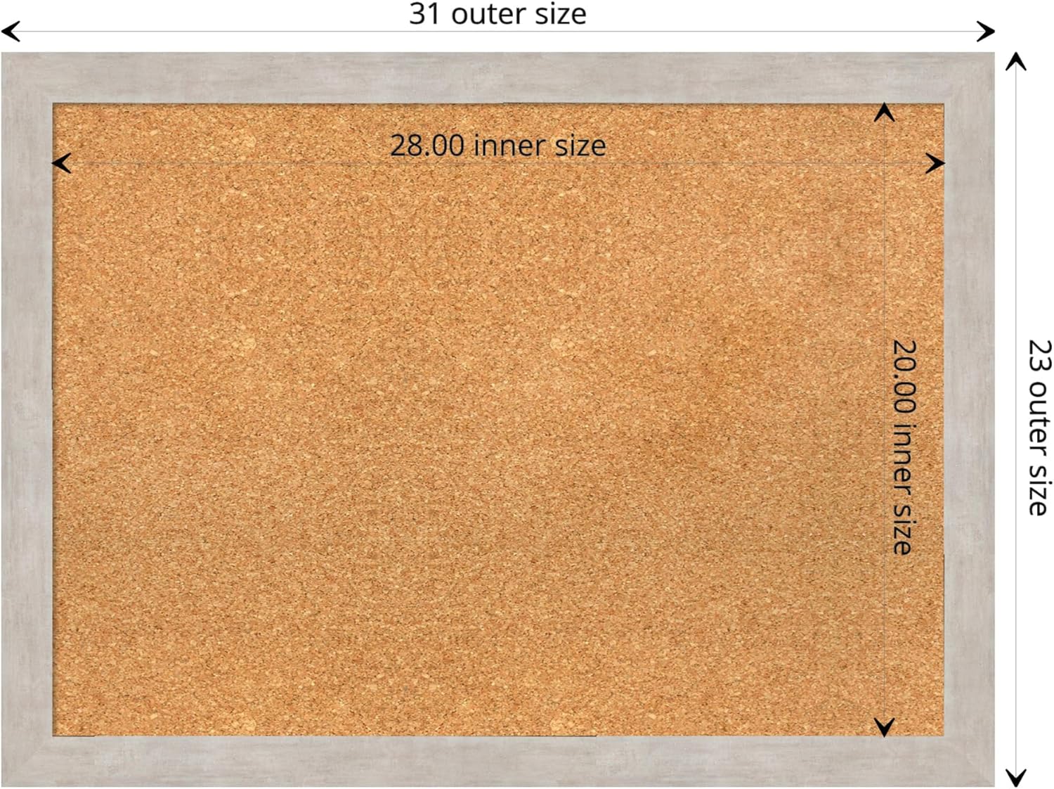 Amanti Art Natural Cork Board for Wall, 23x31 Vision Board with Silver Wood Frame, Medium Corkboard Office Decor for Home Organization, Casual Corkboard Pinboard to display items for home organization