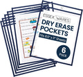 Essex Wares - 6 Pack, Navy Blue, Water-Resistant Dry Erase Pocket Document Protectors, 10" Wide x 13.5" Tall - Dry Erase Clear Plastic Sleeves - Reusable & Easy Erase Plastic Invoice Holders