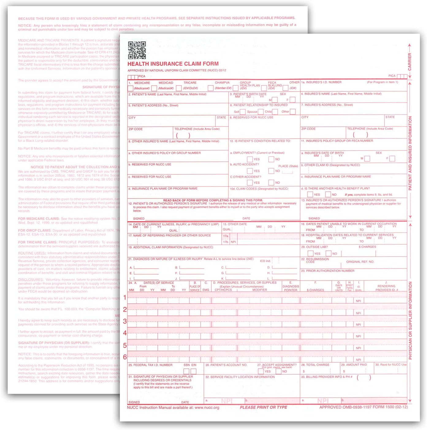 NextDayLabels - CMS 1500 / HCFA 1500 Insurance Claim Forms - Laser/Ink-Jet Compatible (New Version 02/12) Letter Size 8-12" x 11", 2,500 Sheets Per Case