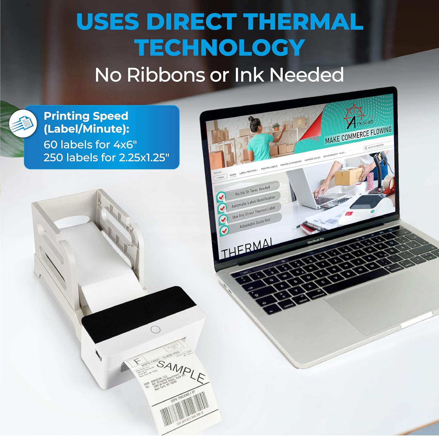 2054N-BT Wireless Shipping Label Printer with USB and Wireless Connectivity – Compatible with Bluetooth, iOS, Android, and Windows for 4x6 Direct Thermal Labels (Roll & Fanfold)