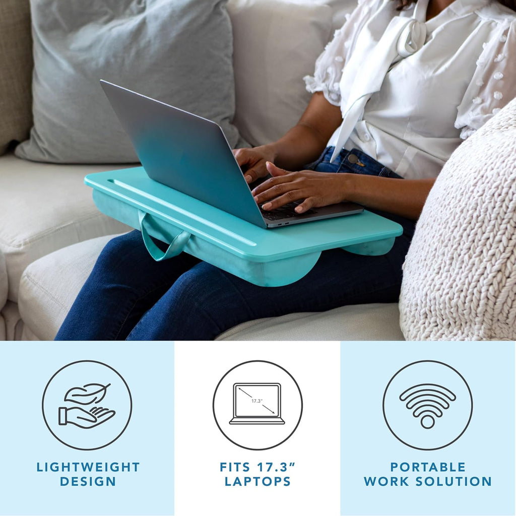 LAPGEAR Original Lap Desk – Large (17.9” x 13”) | Fits Up to 17.3” Laptops | Cushioned with Device Ledge, Pencil Tray & Handle | Portable & Lightweight | Aqua Sky – Style No. 45159