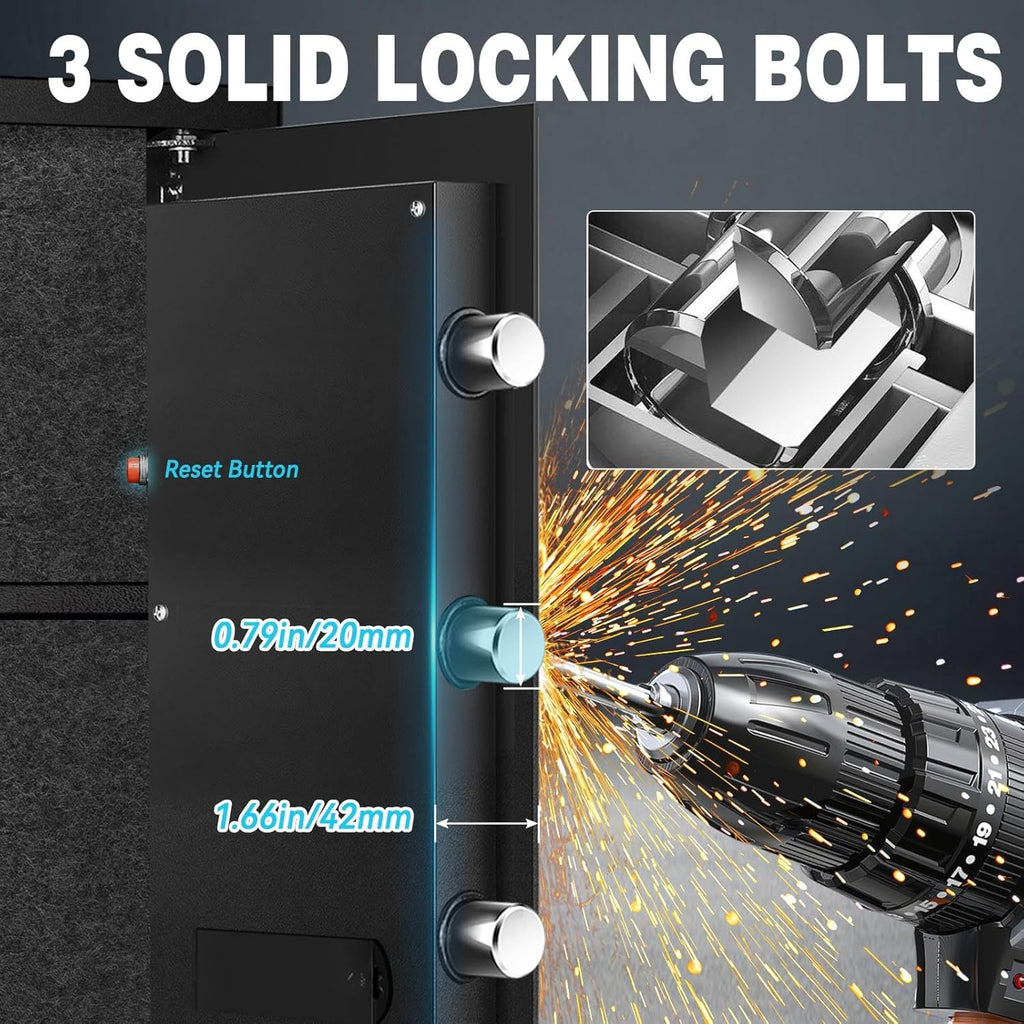 1.6 Cuft Safe Box, Home Safes with Fireproof Waterproof Bag, Anti-Theft Safety Box with Digital Keypad, Smart Alert System, Spare Keys, Removable Shelf, LED Light, Personal Document Safe