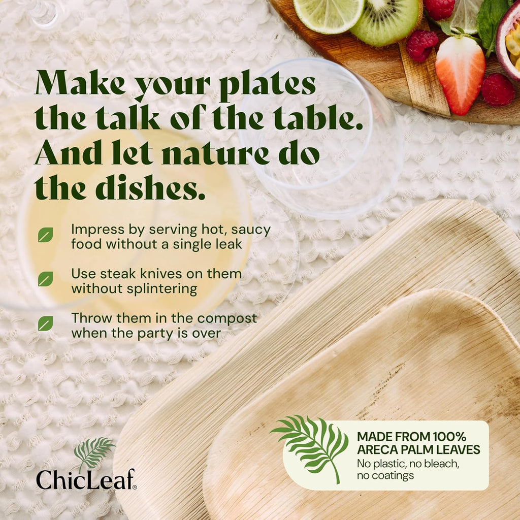 Chic Leaf Compostable & Biodegradable Palm Leaf Disposable Bamboo Plates 4" - Disposable Party Plates for Appetizers - Party Supplies (4'' - 50 Pack)